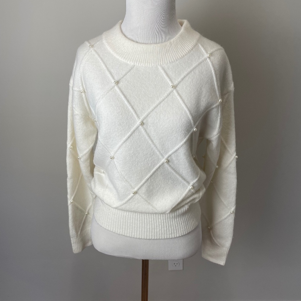 NWT Ann Taylor Cream Diamond Pearl Sweater